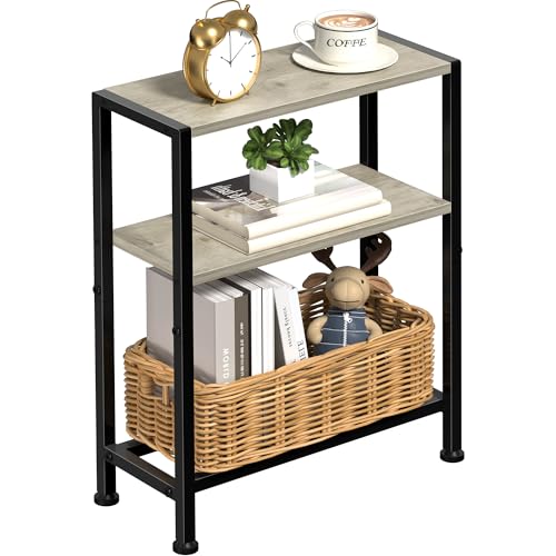 Narrow Side Table for Small Space, 2-Tier Small End Table with Shelf Holder, Slim Nightstand, Skinny Snack Couch Table in Living Room, Bedroom, Study, Kitchen and Balcony (Greige) - color: Greige