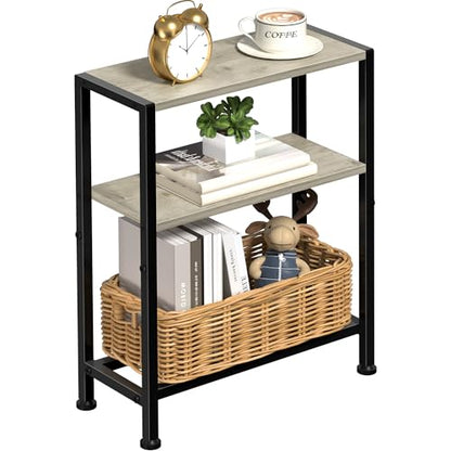 Narrow Side Table for Small Space, 2-Tier Small End Table with Shelf Holder, Slim Nightstand, Skinny Snack Couch Table in Living Room, Bedroom, Study, Kitchen and Balcony (Greige) - color: Greige