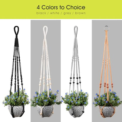 RIFNY Macrame Plant Hanger for 5 to 10 Inch Plant Pots, 35 Inch Indoor Handmade Woven Rope Hanger Kits with Hooks and Wood Beads, Hanging Planter Basket Holder for Boho Home Decor (Black, 3 Pack) | 35 Inch Hanging Planter with Hooks, Fits 5-10" Pots, Suit