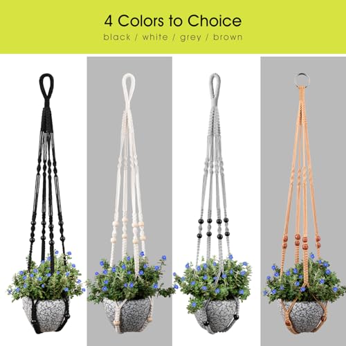 Macrame Plant Hanger for 5 to 10 Inch Plant Pots, Set of 2 Indoor Handmade 35 Inch Woven Rope Hanger Kits with Hooks and Wood Beads, Hanging Planter Basket Holder for Boho Home Decor (Brown, 2 Pack) | 35 Inch Hanging Planter with Hooks, Fits 5-10" Pots, S