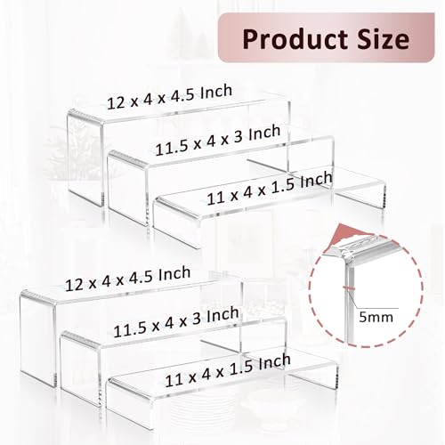 2 Set Large Acrylic Clear Display Risers, 3 Sizes 12" Rectangular Showcase Collectibles Display Shelf, 5mm Thick Desktop Display Stand Holder for Figures, Jewelry, Perfume, Toys - size: 6 Pcs Acrylic Risers