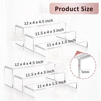 2 Set Large Acrylic Clear Display Risers, 3 Sizes 12" Rectangular Showcase Collectibles Display Shelf, 5mm Thick Desktop Display Stand Holder for Figures, Jewelry, Perfume, Toys - size: 6 Pcs Acrylic Risers