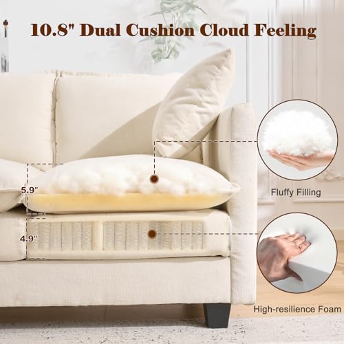 50'' Loveseat Sofa Cloud Sofa Couch, Modern Loveseats 2 Seat Couch 27" Deep Seat with 2 Pillows for Small Spaces Apartment Studio Office Bedroom Living Room, Beige - color: Beige, size: 50"