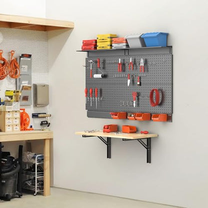 TORACK Heavy Duty Wall Mounted Folding Workbench, Space-Saving Collapsible Wall Table/Desk for Garage Workshop, Holds Up to 150 lbs(Board Size: 31.5 x 15.75 in) - size: 31.5x15.75 inch