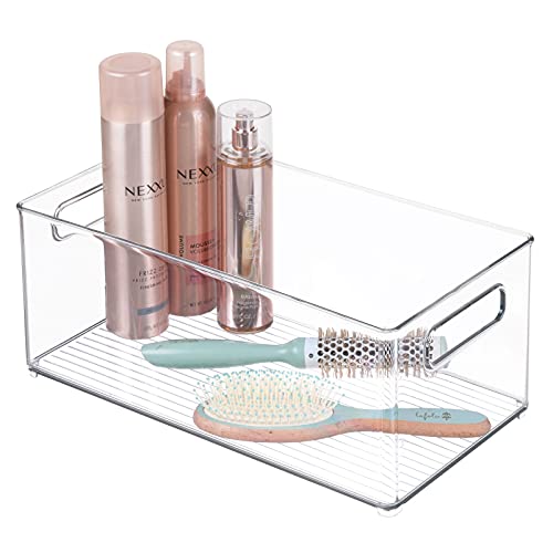 mDesign Deep Plastic Storage Organizer Container Bin, Bath and Shower Organization for Cabinet, Cupboard, Shelves, Counter, or Closet - Holds Shampoo, Vitamins, Ligne Collection, 2 Pack, Clear