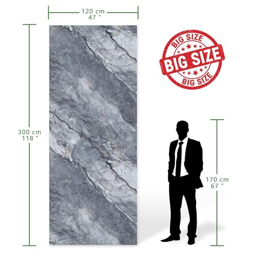Marble Peel and Stick Waterproof Wall Paneling, 118" x 47" Pietra Grey Glossy Finish Self-Adhesive Backsplash Tile Vinyl Wall Panel for Kitchen Bathroom Wall Decor, Covers 38.75 Sq. Ft. - color: Glossy Pietra Grey