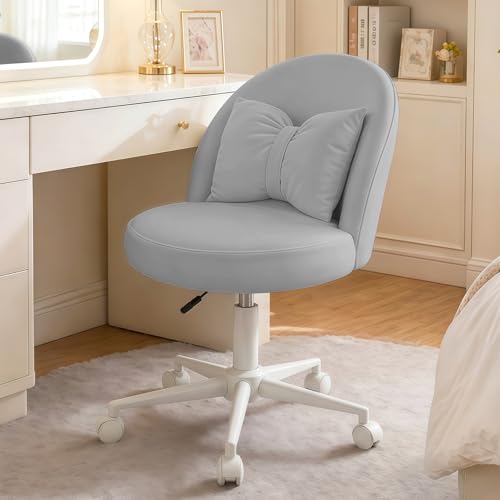 Desk Chair with Soft Cushion, Adjustable Height Armless Office Chair Upholstered Makeup Vanity Chair, Swivel Accent Chair for Living Room, Bedroom, Study, Home Office - color: Light Gray