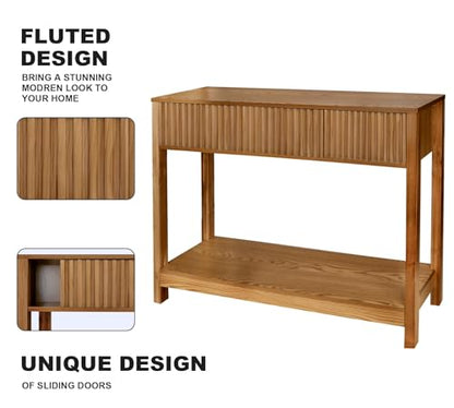Fluted Console Table with Storage, 48" Long Entryway Slim Sofa Table Behind Couch Entry Tables, Narrow Wood Hallway Modern Living Room Couch Foyer Entrance Tables Brown - color: Brown-4 Legs