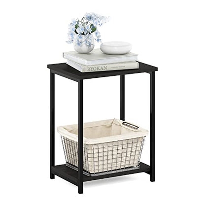 2-Tier Modern End Table with Metal Frame, Open Shelf Night Stand, Easy Assembly Side Table, Bedside Table, for Bedroom, Living Room, Espresso - color: Espresso, size: 2 Tier, Set of 1