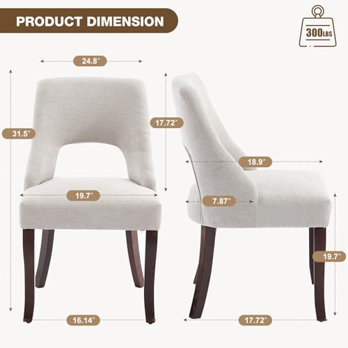 UVV Wooden Dining Chairs Set of 2, Mid Century Modern Upholstered Dining Room Chair Kitchen Chairs, Chenille Dinner Chair with Solid Wood Legs for Kitchen Dining Room, Light Grey - color: Light Grey, size: Set of 2