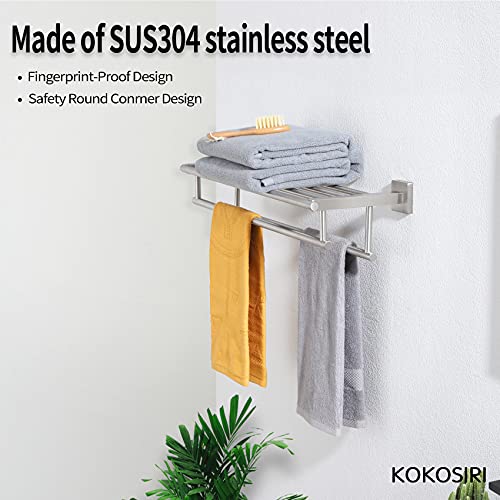 KOKOSIRI 20 Inch Towel Rail Towel Shelf with Double Towel Bars Bathroom Towel Rack Towel Holder Wall Mounted SUS 304 Stainless Steel, Brushed Nickel, B6005BR-L20 - color: Brushed Steel, size: 20 Inch