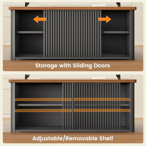 SEDETA 31.5" Lift Top Coffee Table with Storage, Square Coffee Tables for Living Room, Fluted Coffee Table with Large Hidden Storage Compartment and Adjustable Shelves, Fluted Black - color: Fluted Black