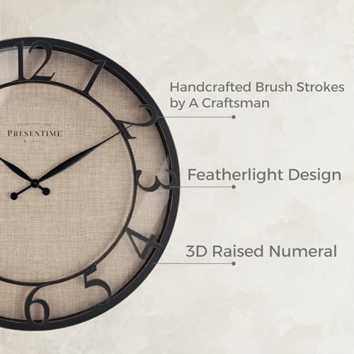 21" Farmhouse Series Wall Clock | Cottage Style, Faux Burlap, Oil Rubbed Antique Bronze Finish. Wall Décor for Living Room, Dining Room, and entryway - color: Oil Rubbed Antique Bronze, size: 21 inch