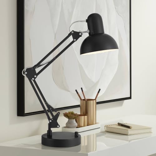 Wyatt 25" High Architect Desk Lamp USB Black Finish Adjustable Height | USB Ports A+C Charging Modern Metal Home Office Living Room Bedroom Bedside Nightstand House Lighting