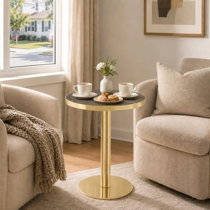 TesNus 23.6" Small Round Dining Table for 2, Circle Tulip Table, Faux Marble Top with Gold Metal Pedestal Base, Modern Leisure Coffee Table for Small Spaces, Cafe, Office, Gray&Gold - color: Gray Top&gold Base