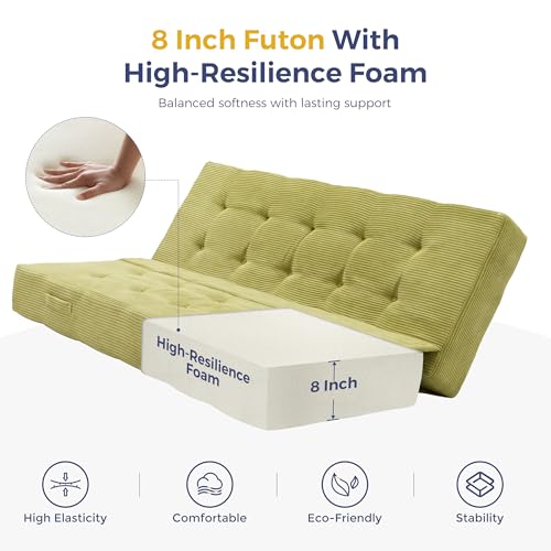 MAXYOYO Foldable Mattress, 8-Inch Tufted Futon Mattress with Handles | Tufted Floor Sofa Bed and Versatile Mattress, Carry Handles for Living Rooms or Guest Rooms, Frame Not Included, Green - color: Green