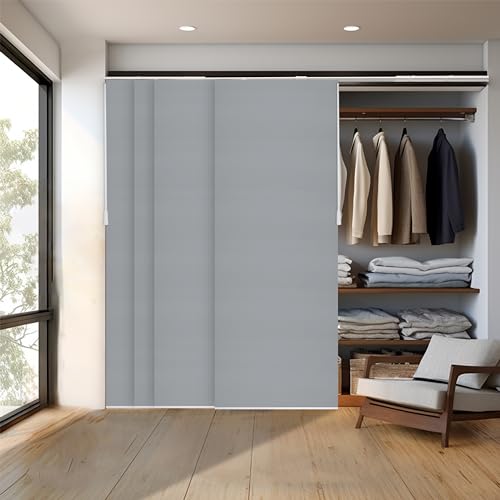 CHICOLOGY Panel Track Blinds, Jersey Grey, 86"x96", Cordless, Divider | 4 Fabric Panels, Fits 46–86″ Wide, Wall/Ceiling Mount, Room Divider Ready, Height Trimmable, Child & Pet Safe - color: Skyrise Grey