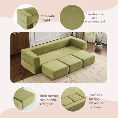 Detachable Combinable Reclinable Modular Sofa, Dual Purpose Lazy Sofa Bed for Small Apartments Rental Homes Living Room Bedroom (Green) - color: Green