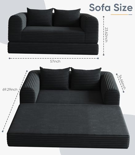 Versatile 2 in 1 Boneless Armchair Chaise Lounge Chair Indoor, Convertible Sleeper Chairs Couch Folding Sofa Bed Oversized Comfy Futon Floor Sofa BeanBag for Reading Nook Living Room Bedroom