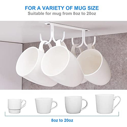FOMANSH Mug Rack Under Cabinet - Coffee Cup Holder, 12 Mugs Hooks Under Shelf, Display Hanging Cups Drying Hook for Bar Kitchen Utensils White - color: White, size: 3 Pack