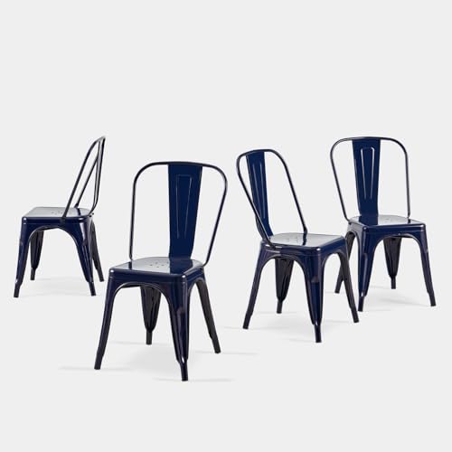 Metal Dining Chairs Set of 4,Sapphire Glow | Stackable Tolix Style Chairs for Kitchen, Restaurant, Bistro,Dining Room,18 Inch Seat Height - color: Sapphire Glow