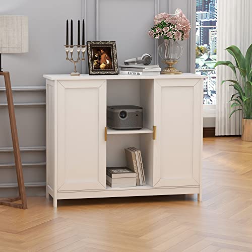 TaoHFE White Buffet Cabinet with Storage,Wooden Narrow Entryway Cabinets | Modern White Cabinet With Doors Credenza,Narrow Sideboard Entryway Cabinets for Living room - color: White