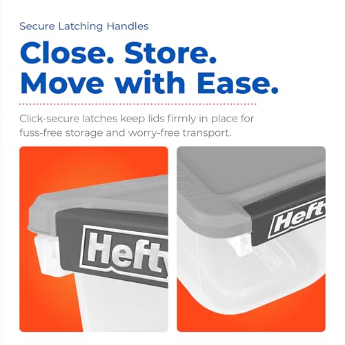 Hefty 6.5 Qt Flat-Lid Storage Bin with Lid, Stackable Plastic Storage Container, Organizer for Home, Office & Classroom, 8 Pack, Gray - size: 6.5 QT - 8 Pack
