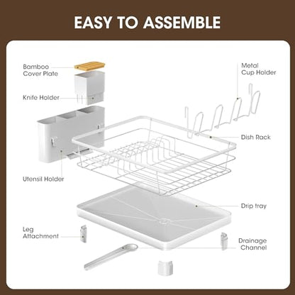 Runnatal Dish Drying Rack with Drainboard for Kitchen Counter and Sink | Large Dish Rack Rustproof Dish Drainer with Detachable 2-in-1 Utensil Holder, Extra Cup Holder, White - color: White, size: Standard
