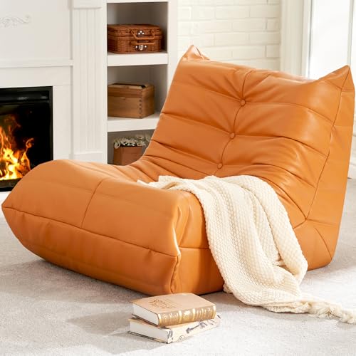 Hobestluk Bean Bag Chair Leather Togo Chair Memory Foam Living Room Adult | Medium Black,Ergonomic Design,Floor Chair,Waterproof,Easy Clean,Anti-slip Bottom,No Assembly Required,For Bedroom Reading - color: Orange, size: Large