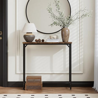 Narrow Entryway Console Table & Sofa Side Table - Industrial Hallway Table for Small Spaces, Behind Couch Table, Multi-Functional Living Room Bedroom Office,Brown, 29.5" x 9.4" x 29.5" - color: Brown