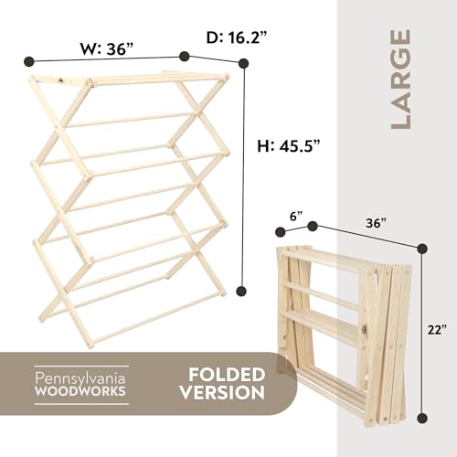 Premium American Maple Clothes Drying Rack - Handcrafted in Pennsylvania - Solid Wood Construction, Collapsible, Eco-Friendly Laundry Solution (Large) - color: Large | Flat Top