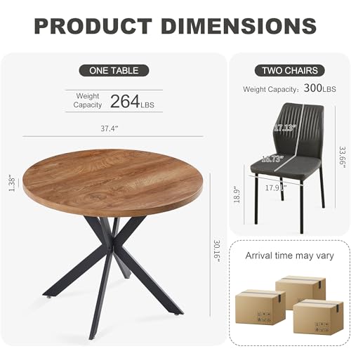 37" Round Dining Table Set for 2, Mid Century Modern Small Coffee Set for Dining Room Kitchen Apartment (Walnut Table + 2 PU Leather Dark Grey Chairs) - color: Dark Grey, size: 37" Brown Round Table+2 Chairs
