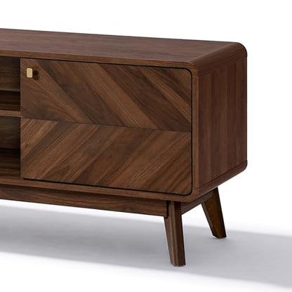 LuxenHome 63" Mid Century Modern TV Stand for Living Room for TVs up to 65" | Entertainment Center with Storage, Wood TV Console with Tapered Legs, Television Stands