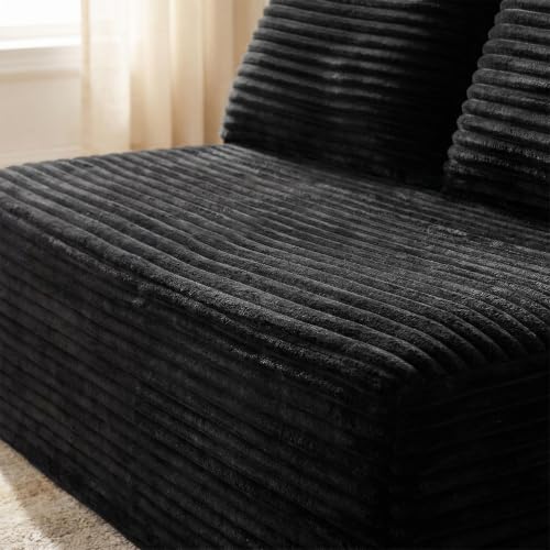 Boneless Couch for Bedroom, Small Compact Loveseat for Small Spaces | Comfy Lounge Chair Cloud Love Seat Armless with 2 Headrest for Apartment Living Room - color: Black