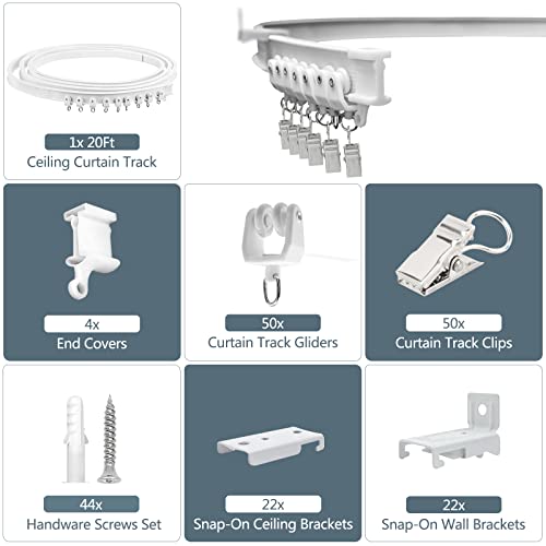 Ceiling Curtain Track, Flexible Bendable Curtain Rail System, 20Ft Wall Mount Heavy Duty Sliding Room Divider Ceiling Track for Curtains, RV, Shower, Hospital - color: White, size: 20Ft