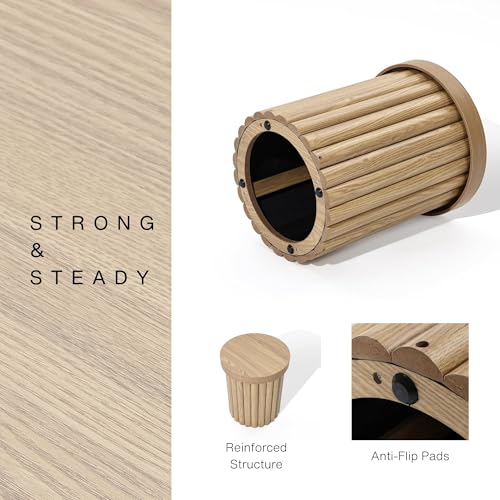 LuxenHome 19" Fluted Oak Round Side Table, Small End Tables Living Room | Mid Century Modern Small Side Tables for Small Space, Living Room Accent Table, Modern Wooden Night Table, Sofa Side Table - color: Oak