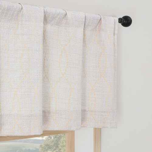 Chyhomenyc Small Valance Curtains for Windows 52Wx14L, 1 Pack | Light Filtering Rod Pocket Faux Linen Textured Valance for Living Room Bedroom Kitchen, Natural with Beige 3D Wave Line - color: Natural With Beige, size: 52"W x 14"L (Pack of 1)