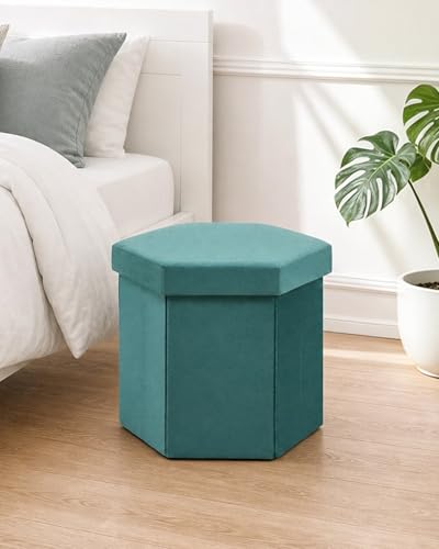 B FSOBEIIALEO Storage Ottoman Cube Hexagonal Pouf Ottomans, Foot Rest Seat for Sofa Footrest Entryway Shoe Footstool for Living Room/Bedroom/Entrway Velvet Blue 16.93"x15"x15" - color: Blue