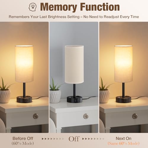 Beige Touch Bedside Lamp for Bedroom, Stepless Dimmable, USB A+C, AC Outlet | Base Touch Button Only, Memory Brightness, Ultra-dim Night Light, Included Bulb for Optimal Dimming, Beige Fabric Shade, Desk - color: Beige & Black