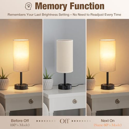 Beige Touch Bedside Lamp for Bedroom, Stepless Dimmable, USB A+C, AC Outlet | Base Touch Button Only, Memory Brightness, Ultra-dim Night Light, Included Bulb for Optimal Dimming, Beige Fabric Shade, Desk - color: Beige & Black