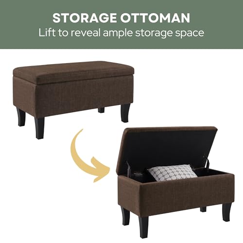 Convenience Concepts Designs4Comfort Winslow Storage Ottoman Bench 32" - Transitional Upholstered Footstool & Seat, for Living Room, Entryway, Hallway, & Bedroom, Medium Brown Fabric - color: Medium Brown Fabric