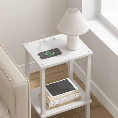 TUTOTAK End Table with Charging Station, Side Table Set of 2, Nightstand | 2-Tier Storage Shelf, Bedside Table with USB Ports, Sofa Table for Small Space, Livingroom, Bedroom White TB01BW041 - color: White