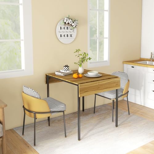 HOMCOM Industrial Folding Dining Table for 2 to 4 Space Saving Walnut | Drop Leaf Kitchen Table, for Small Spaces