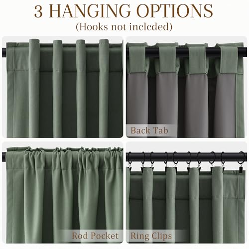 100% Blackout Kitchen Linen Curtains Back Tab Pleated Small Drape 36 Inch Length Privacy Thermal Insulated Elegant Mini Cafe Curtain for Rustic Farmhouse Bathroom Bedroom Olive Green 26x36 - color: Olive Green, size: 26"W x 36"L (Pack of 2)