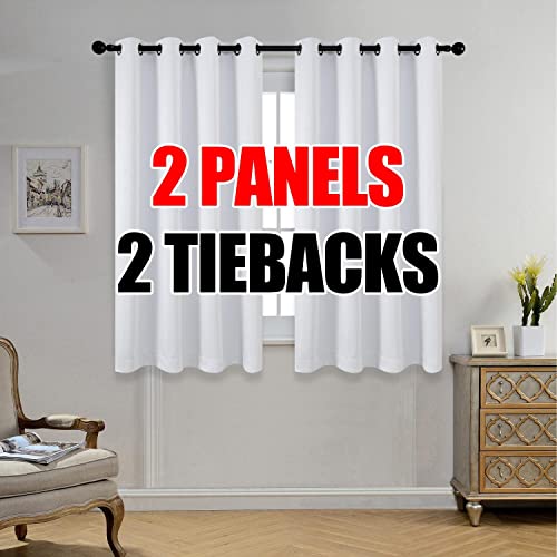 1 Pair Thermal Insulated Grommet 52-Inch-by-63-Inch Blackout Window Curtain Panels with 2 Tie Backs, Greyish White - color: Greyish White, size: 52"W x 63"L (Pack of 2)