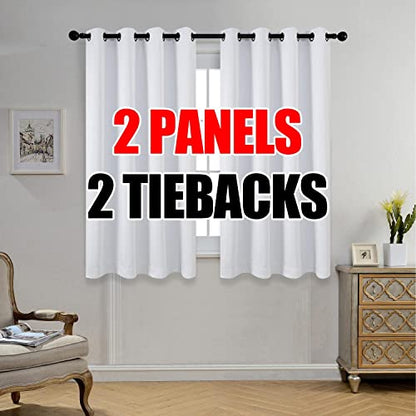 1 Pair Thermal Insulated Grommet 52-Inch-by-63-Inch Blackout Window Curtain Panels with 2 Tie Backs, Greyish White - color: Greyish White, size: 52"W x 63"L (Pack of 2)