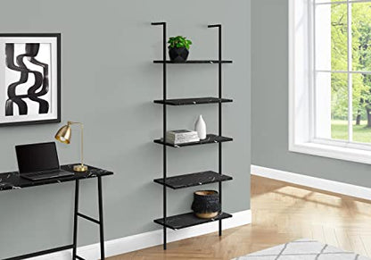 Monarch Specialties I 3684 Bookshelf, Bookcase, Etagere, Ladder, 5 Tier, 72" H, Office, Bedroom, Metal, Laminate, Black Marble Look, Black, Contemporary, Modern