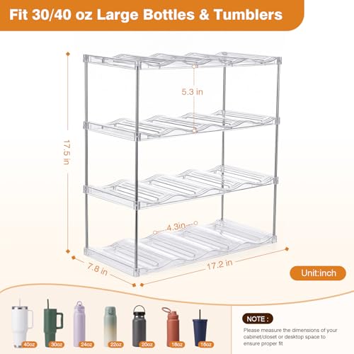 Large Compartment Water Bottle Organizer, Stackable Water Bottle Holder for Stanley 40 oz Tumbler, Clear Tumbler Organizer for Cabinet, Kitchen Pantry or Countertop, 3 Pack (4 Pack) - size: 4 Pack