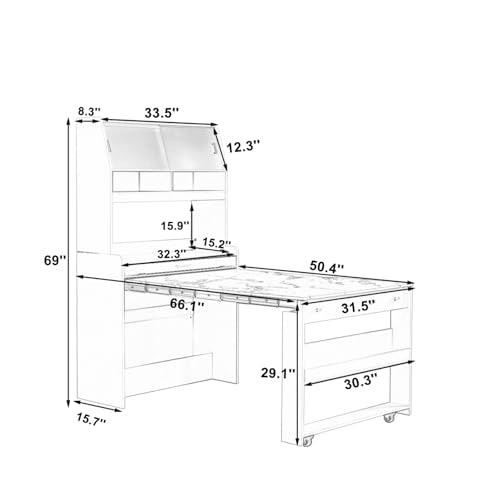 Wood Buffet Cabinet with Folding Dining Table, Craft Cabinet with Fold Out Table and Storage Shelf, Hooks, Multifunctional Cupboard for Small Places,Studio, Apartment (Natural) - color: Natural