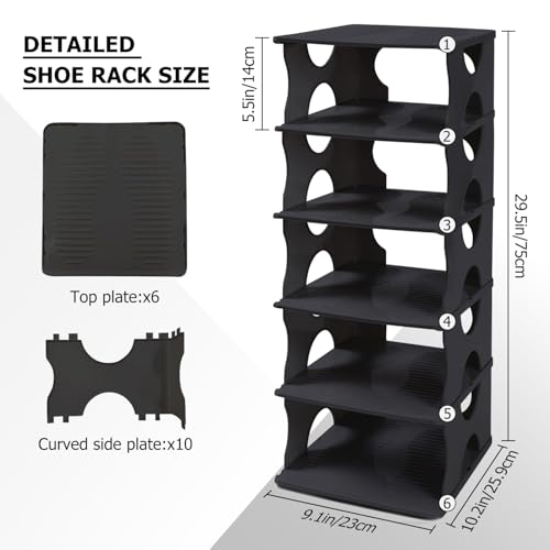 6-Tier Thickened Shoe Rack, Stackable Storage Organizer for Bedroom Entry, Adjustable Rack, Shoe Slots Shelf, Easy Tower Rack, Black - color: Black